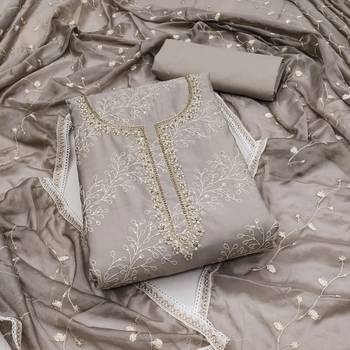 grey cotton sequins dress material 1