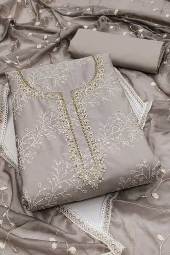 grey cotton sequins dress material