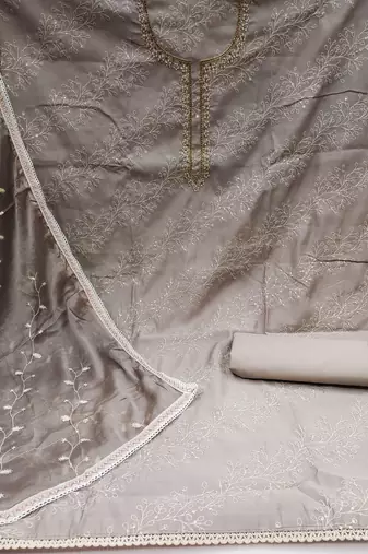 grey cotton sequins dress material