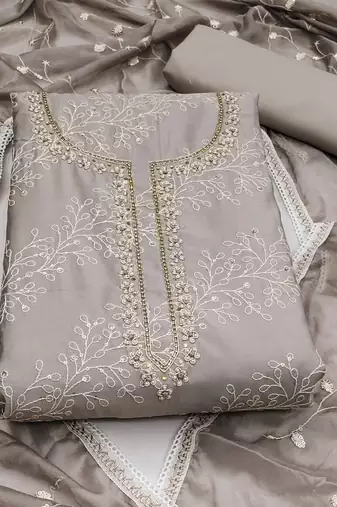 grey cotton sequins dress material