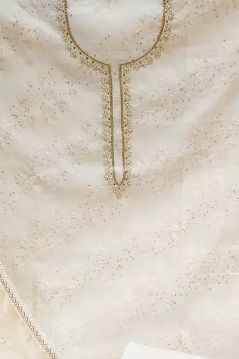 white cotton sequins dress material