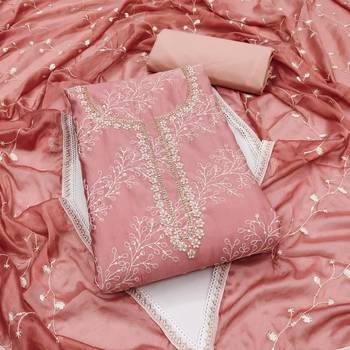 peach cotton sequins dress material 1