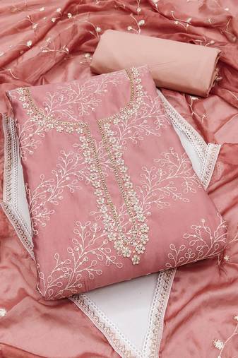 peach cotton sequins dress material