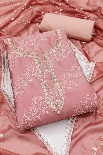 peach cotton sequins dress material