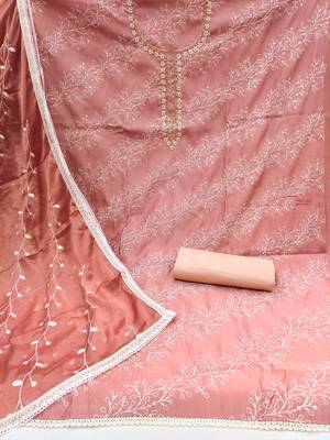 peach cotton sequins dress material 2