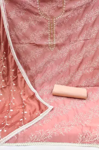 peach cotton sequins dress material
