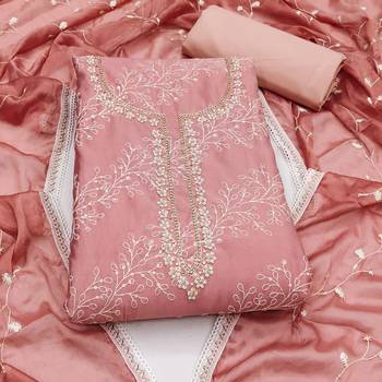 peach cotton sequins dress material 3
