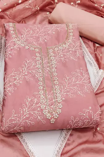 peach cotton sequins dress material