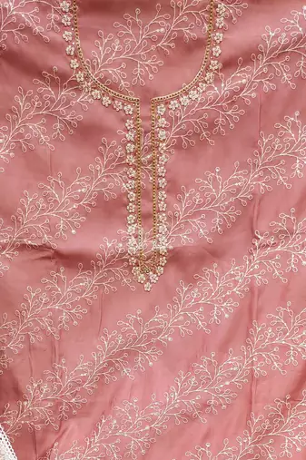 peach cotton sequins dress material