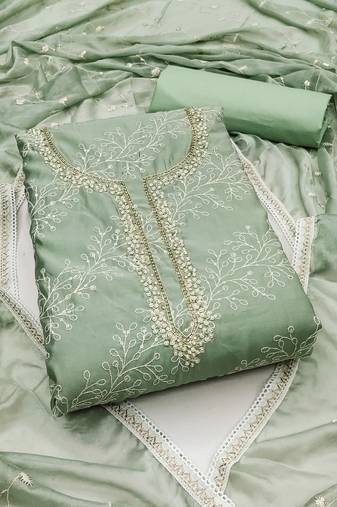 sea green cotton sequins dress material