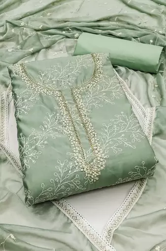 sea green cotton sequins dress material