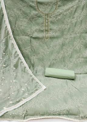 sea green cotton sequins dress material 2