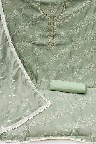 sea green cotton sequins dress material