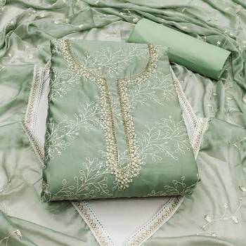 sea green cotton sequins dress material 3