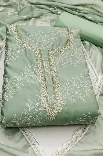 sea green cotton sequins dress material