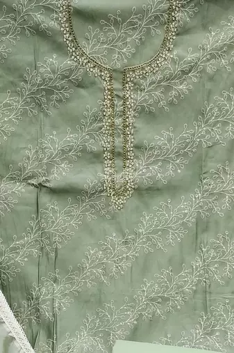 sea green cotton sequins dress material