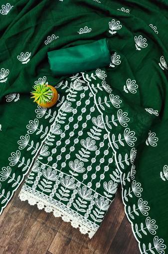 green silk blend embroidered dress material