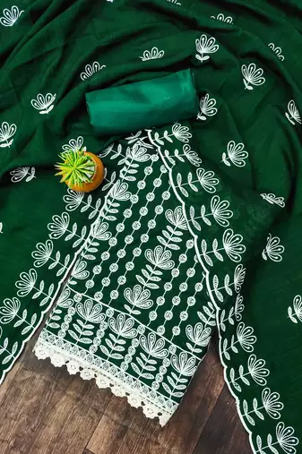 green silk blend embroidered dress material