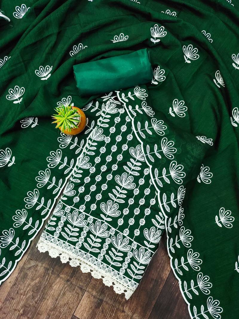 green silk blend embroidered dress material