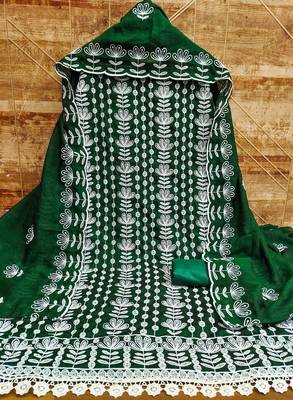 green silk blend embroidered dress material 2