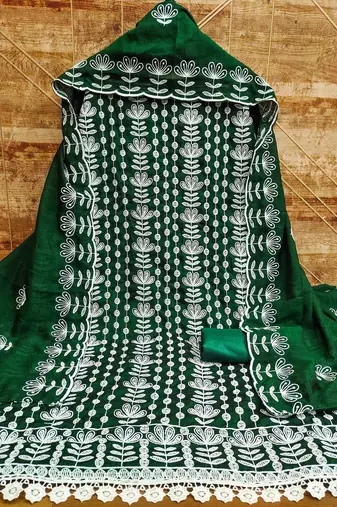 green silk blend embroidered dress material