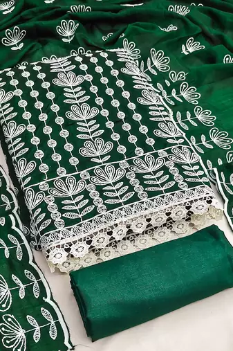 green silk blend embroidered dress material