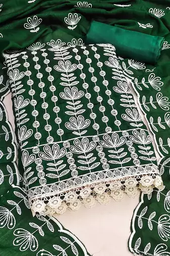 green silk blend embroidered dress material