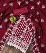 maroon silk blend embroidered dress material