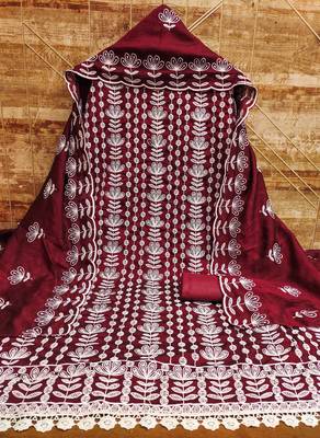 maroon silk blend embroidered dress material 2