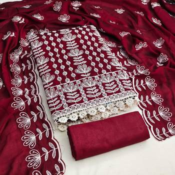 maroon silk blend embroidered dress material 3