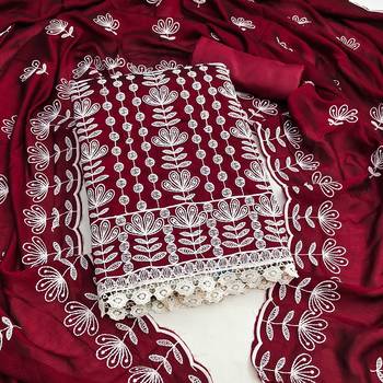 maroon silk blend embroidered dress material 4