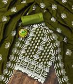 olive silk blend embroidered dress material