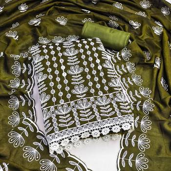 olive silk blend embroidered dress material 4