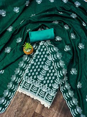 sea green silk blend embroidered dress material 1