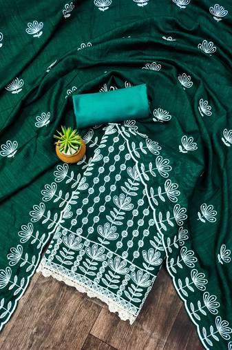 sea green silk blend embroidered dress material