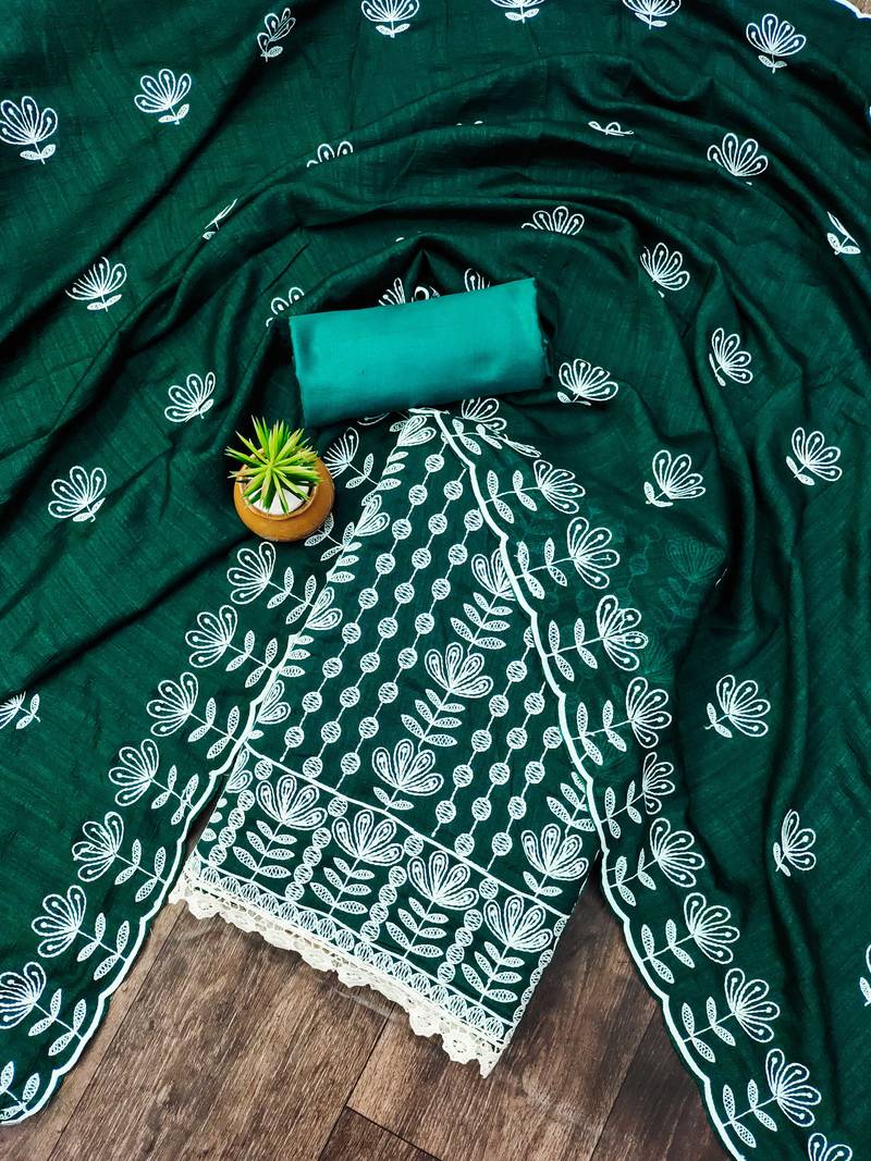 sea green silk blend embroidered dress material