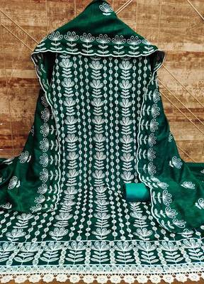 sea green silk blend embroidered dress material 2