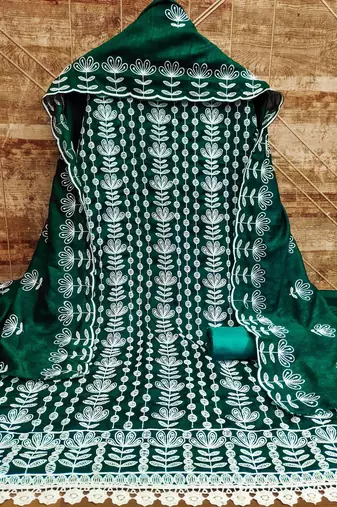 sea green silk blend embroidered dress material