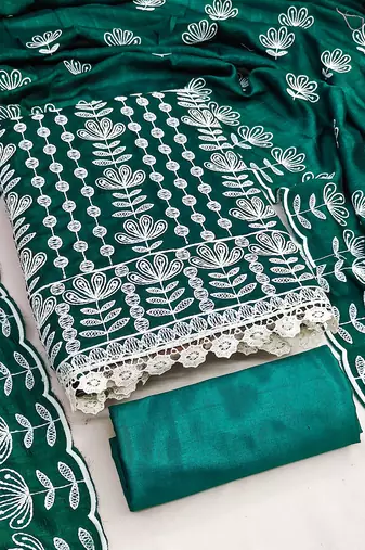 sea green silk blend embroidered dress material