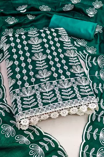 sea green silk blend embroidered dress material