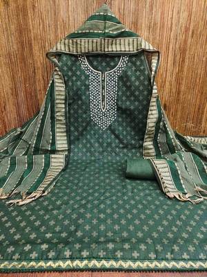 green cotton hand embroidery dress material 2