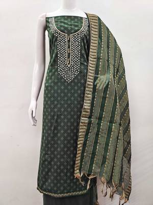 green cotton hand embroidery dress material 3