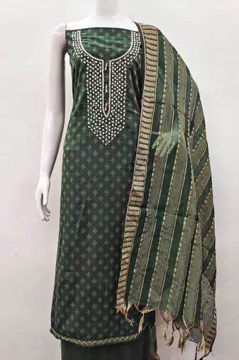 green cotton hand embroidery dress material