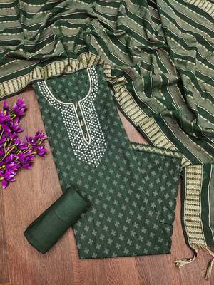 green cotton hand embroidery dress material 4