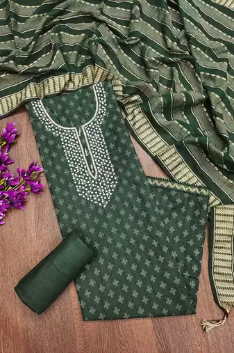 green cotton hand embroidery dress material