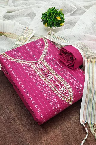 pink cotton hand embroidery dress material