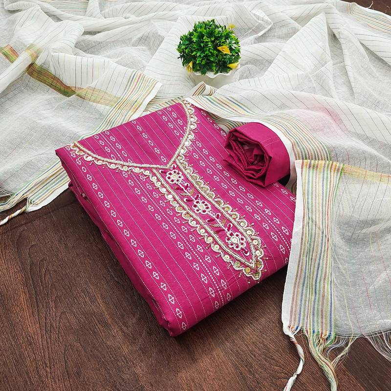 pink cotton hand embroidery dress material