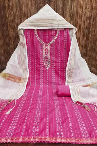 pink cotton hand embroidery dress material