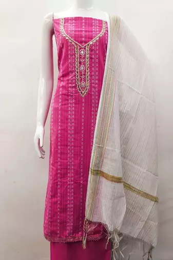 pink cotton hand embroidery dress material