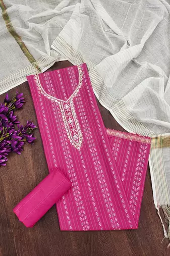 pink cotton hand embroidery dress material
